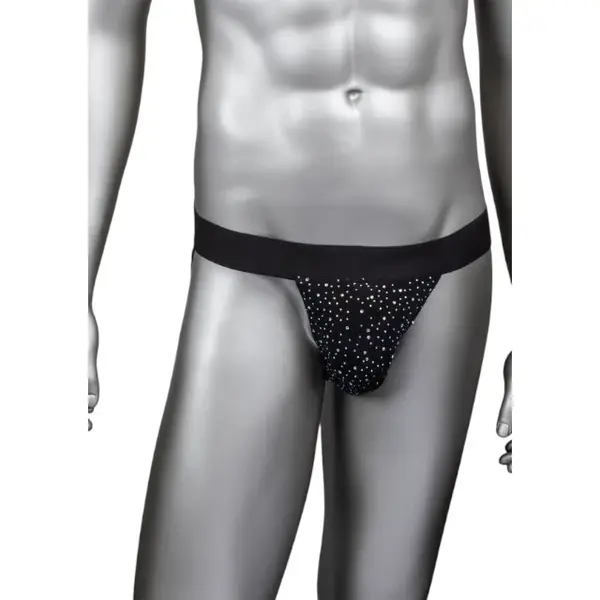 Chilot sexy bărbați CALEXOTICS Radiance Jock Strap, cu benzi subțiri pe fese, design din plasă cu strasuri, negru, mărime universală (40-3)