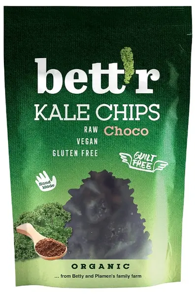 Chips de kale cu ciocolată și migdale, 30 g, Bett'r