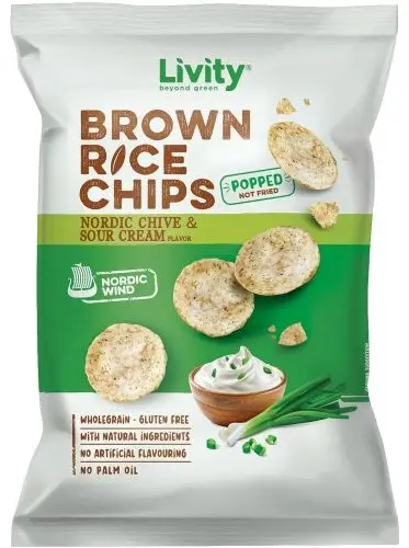 Chips de orez cu smântână și ceapă nordică 60 g, Livity