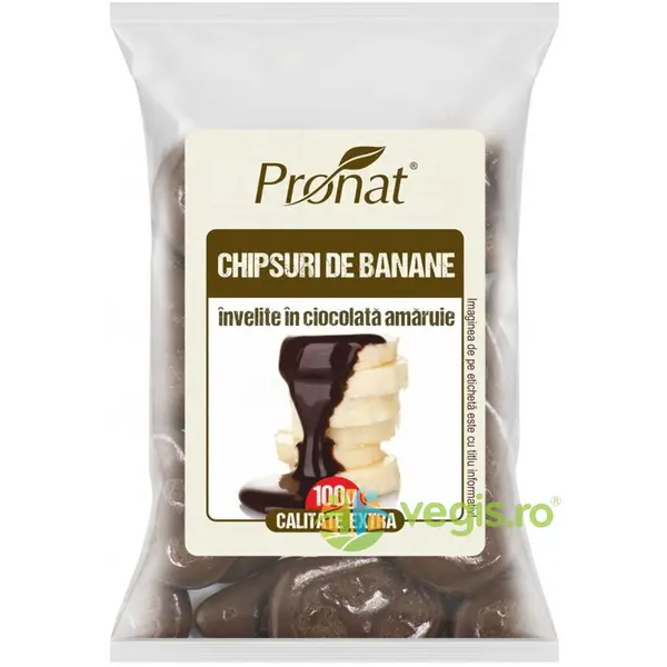 Chips-uri de Banane Invelite in Ciocolata Amaruie Ecologice/Bio 100g