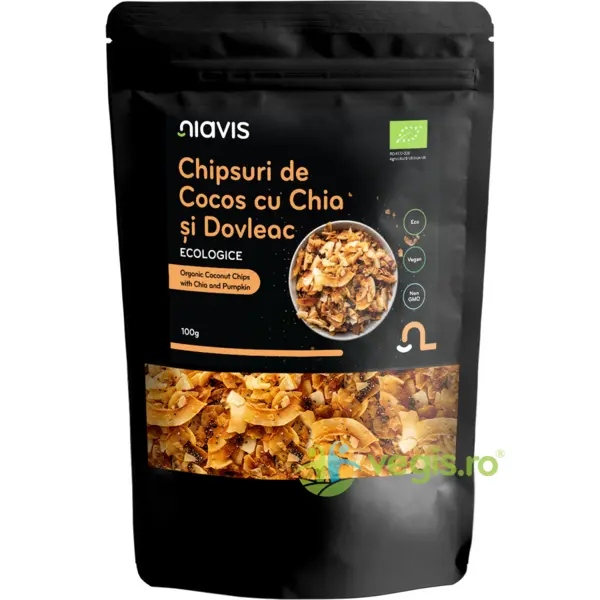 Chips-uri de Cocos cu Chia si Seminte de Dovleac Ecologice/Bio 100g