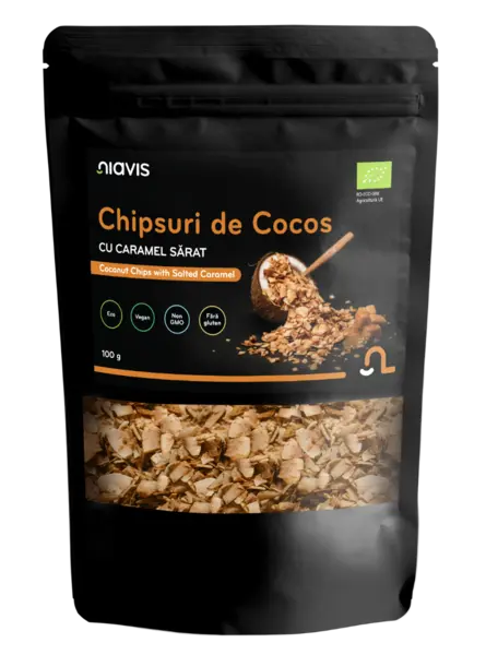 Chipsuri de cocos cu caramel sarat Eco, 100g, Niavis