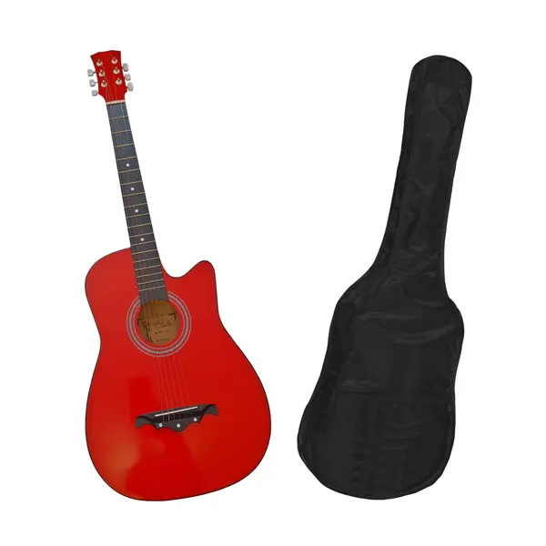 Chitara clasica din lemn DEPOX , Red Raven, 95 cm, model Cutaway, rosie, husa inclusa