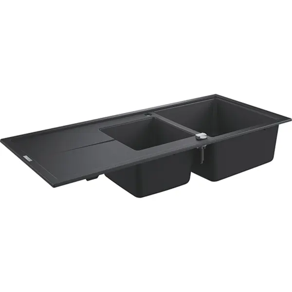 Chiuveta bucatarie Grohe K400 31643AP0, 2 cuve, picurator reversibil, compozit quartz, Negru