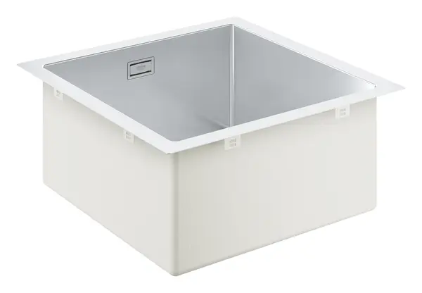 Chiuveta bucatarie Grohe K700 31578SD1, 46.4 x 46.4 cm, montare pe blat, 1 cuva, set scurgere, antifonare, Inox
