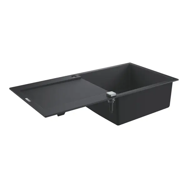 Chiuveta compozit Grohe 31645AP0, 100 x 50 cm, reversibil, montare pe blat, Kit montaj si evacuare inclus, Negru granit