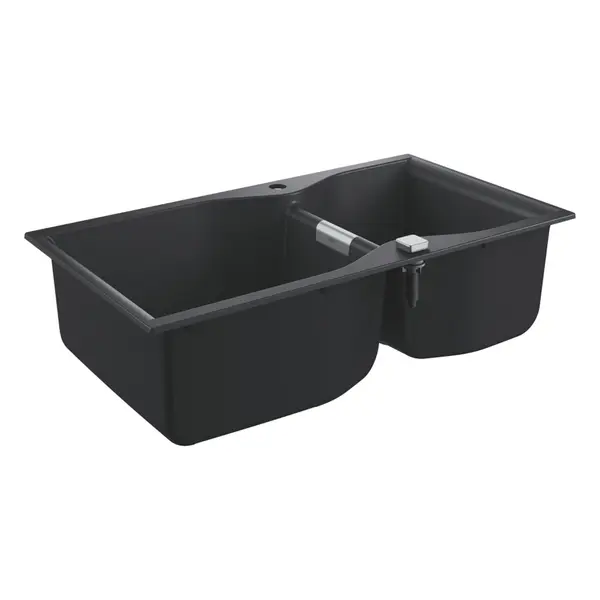 Chiuveta compozit Grohe 31658AP0, 900x500 mm, reversibil, 2 boluri, montare pe blat, Kit montaj si evacuare inclus, Negru granit