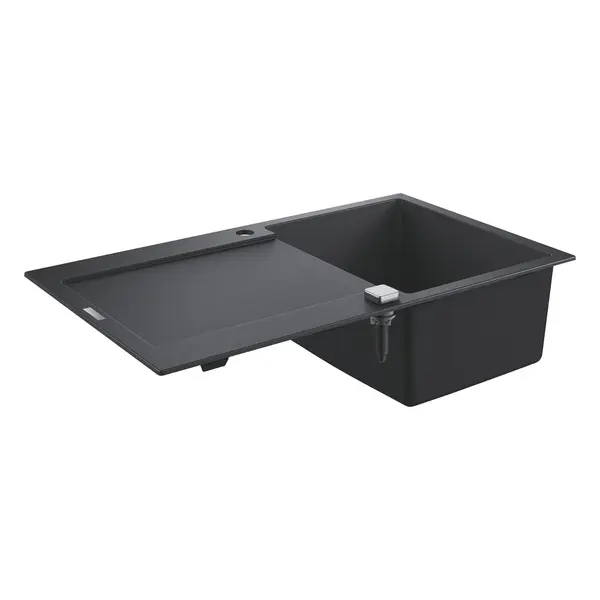 Chiuveta compozit Grohe K500 31644AP0, 86x50 cm, reversibil, montare pe blat, evacuare automata, Kit montaj si evacuare inclus, Negru granit