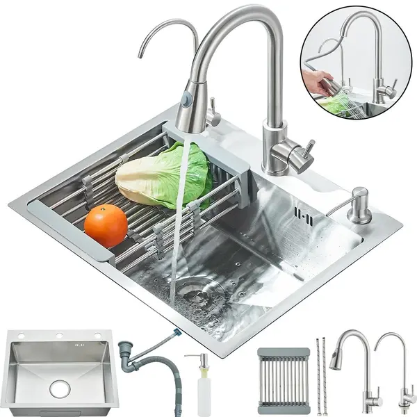 Chiuveta Multifunctionala BisDesign pentru Bucatarie, Toate Accesoriile Incluse, Dus Extractabil, Baterie Apa Filtrata, Dispenser Sapun, Material
