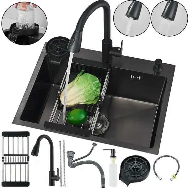 Chiuveta Multifunctionala BisDesign pentru Bucatarie, Toate Accesoriile Incluse, Dus Extractabil, Spalator Pahare, Dispenser Sapun, Cos Organizator,