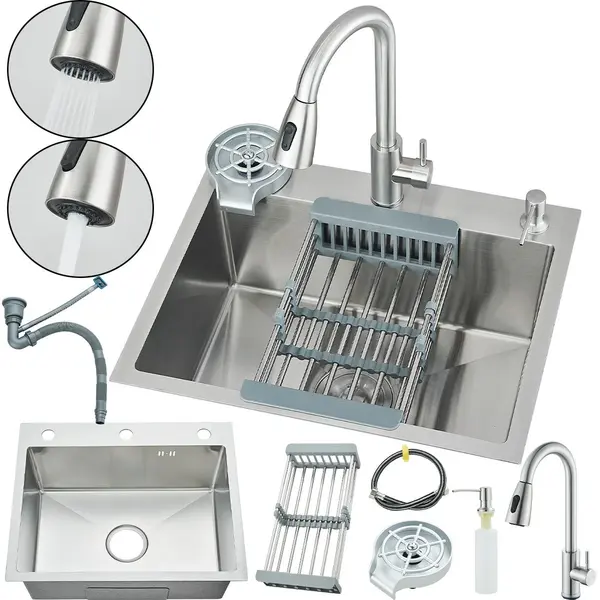 Chiuveta Multifunctionala BisDesign pentru Bucatarie, Toate Accesoriile Incluse, Dus Extractabil, Spalator Pahare, Dispenser Sapun, Cos Organizator,