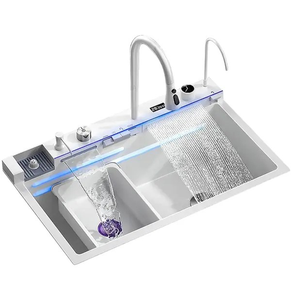 Chiuveta Multifunctionala BisDesign pentru Bucatarie, Toate Accesoriile incluse, Dus Extractabil, Tocator ABS, Material Antiaderent, Afisaj LCD