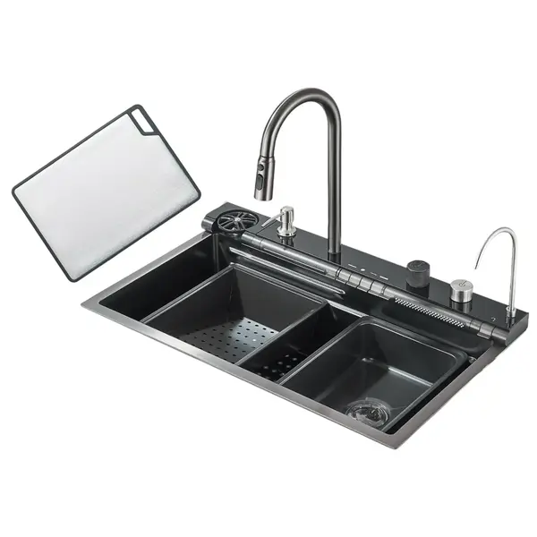 Chiuveta Multifunctionala pentru Bucatarie, Varianta Imbunatatita, Toate Accesoriile incluse, Dus Extractabil, Tocator ABS Otel, Material Antiaderent,