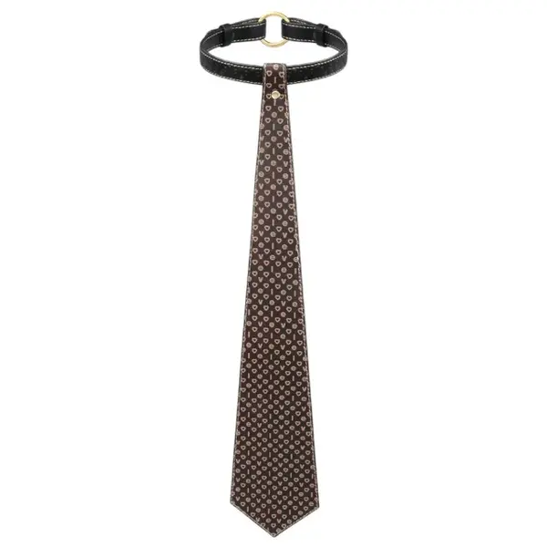 Choker LOVETOY Rebellion Tie Collar, lesă BDSM din piele artificială, cu cravată, mărime ajustabilă, negru cu maro
