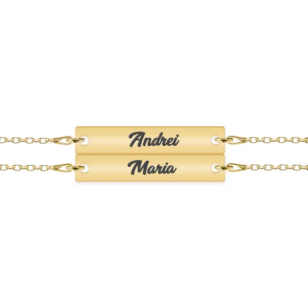 Chris - Set bratari personalizate tablita cu nume pentru cuplu din argint 925 placat cu aur galben 24K