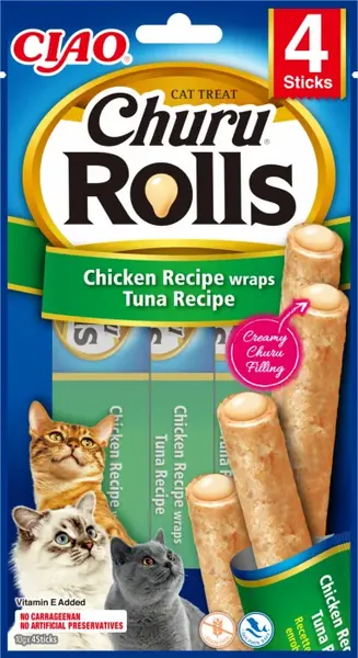 Churu Rolls Recompense pentru Pisici cu Pui si Ton fara cereale - 4x10g