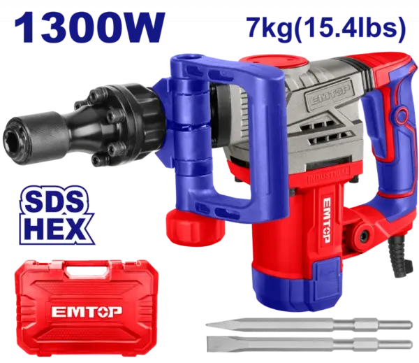 Ciocan demolator HEX, 1300W, 20J, 2 dalti, 7kg, ambalat in cutie de transport - EDBRH1301, EMTOP