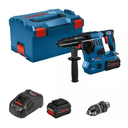 Ciocan rotopercutor cu acumulator BOSCH GBH 18 V-28 CF, SDS plus, 3.3 J, 4220 bpm, 2 x ProCORE 18V, 8.0Ah, cutie L-BOXX, laveta, tub vaselina