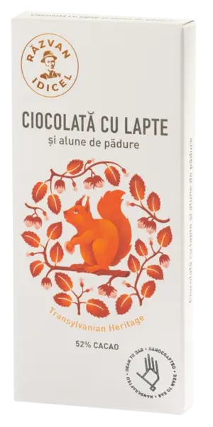 Ciocolata 54% cacao cu lapte si alune de padure, 80g, Razvan Idicel