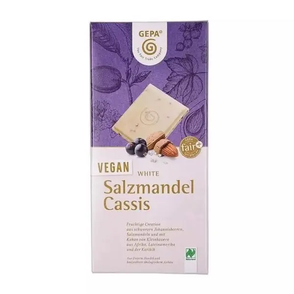 Ciocolata Alba Bio Vegan cu Migdale Sarate si Coacaze, 100 g, Gepa