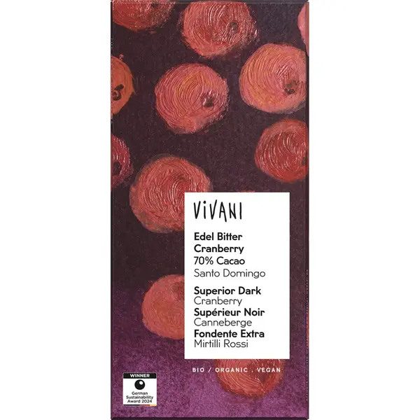 Ciocolata amaruie cu 70% cacao si merisoare, eco - 80 g