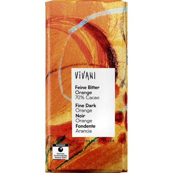 Ciocolata amaruie cu cacao 70% si ulei de portocale vegana, eco - 80 g