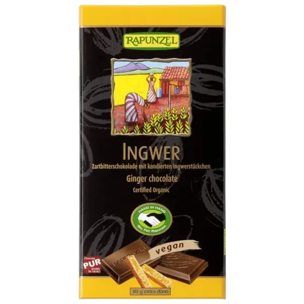 Ciocolata amaruie cu ghimbir si 55% cacao vegana, eco - 80 g