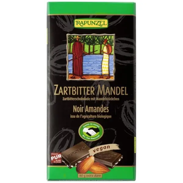 Ciocolata amaruie cu migdale si 55% cacao vegana, eco - 80 g