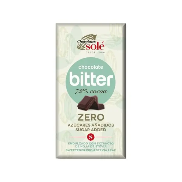 Ciocolata amaruie cu stevie fara zahar 72% cacao, 100g, Chocolates Sole
