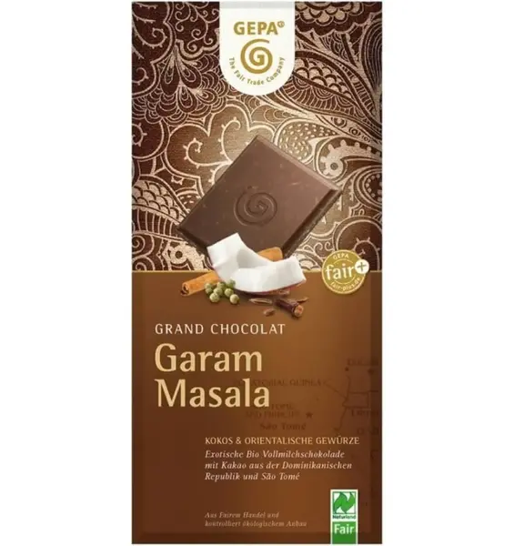 Ciocolata Bio cu lapte, cocos si condimente orientale-Garam Masala,100 g