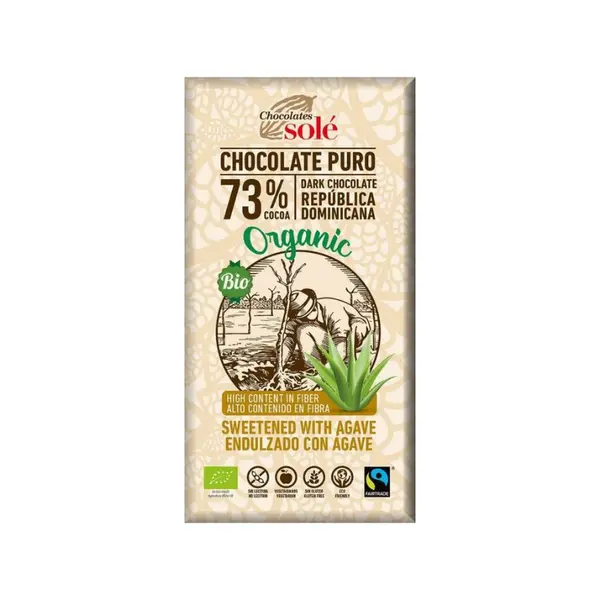 Ciocolata bio cu sirop de agave si 73% cacao, 100g, Chocolates Sole