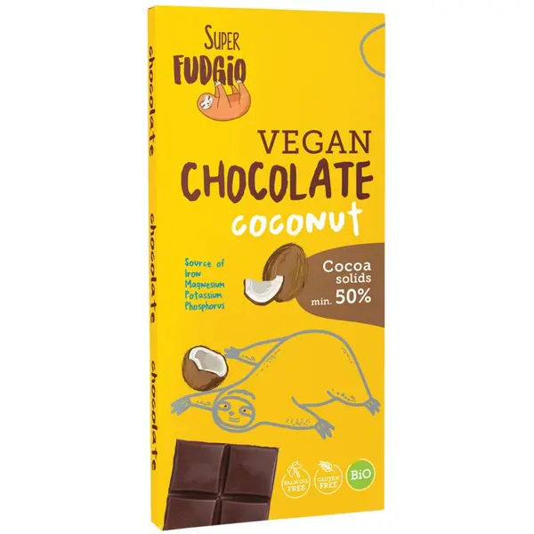 Ciocolata cu cocos, bio, 80g, Super Fudgio