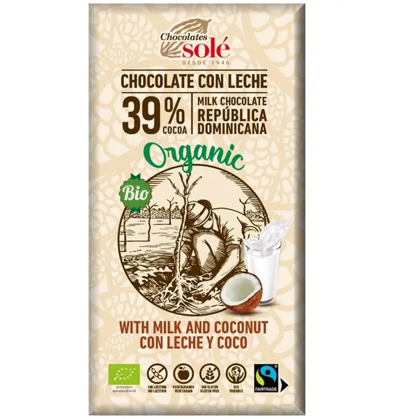 Ciocolata cu lapte si cocos BIO si Fairtrade, 100g Chocolates