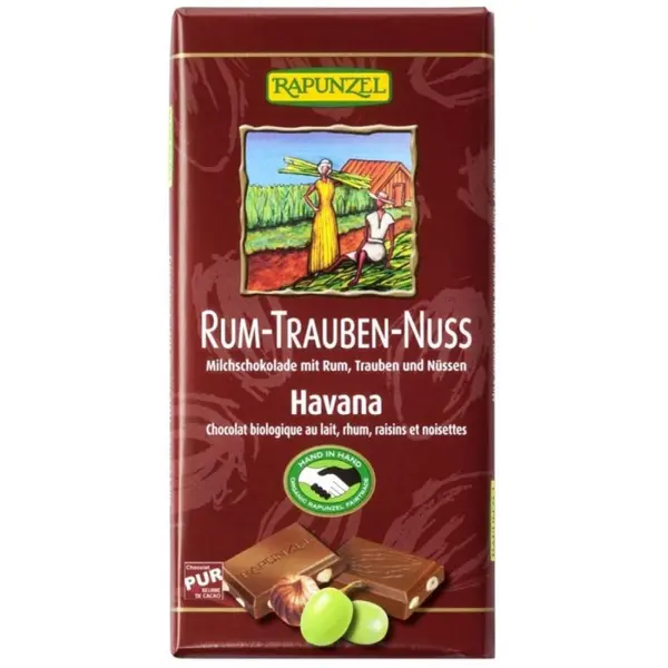 Ciocolata cu stafide alune si rom, eco - 100 g