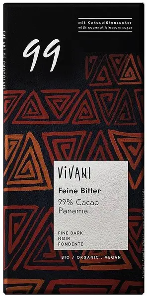 Ciocolată naturală organică, 99% cacao, 80 g, Vivani