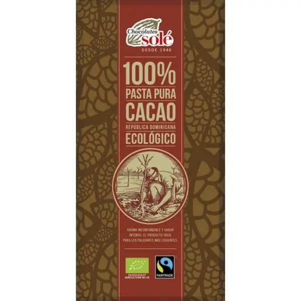 Ciocolata Neagra BIO, 100% Cacao, 100 g, Chocolates Sole
