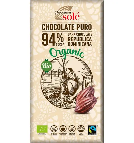 Ciocolata neagra BIO si fairtrade 94% cacao, 100g Chocolates