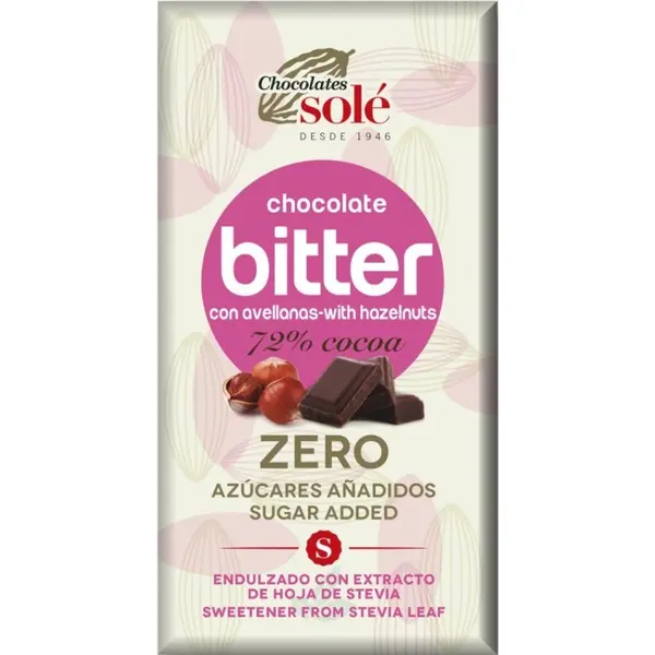 Ciocolata Neagra cu Alune de Padure cu Stevie, 72% Cacao, 100 g, Chocolates Sole