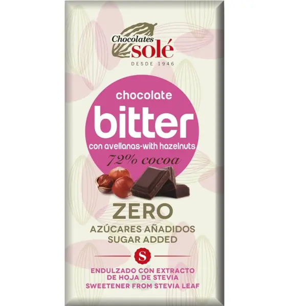 Ciocolata neagra cu alune de padure cu stevie, minim 72% cacao, 100g Chocolates