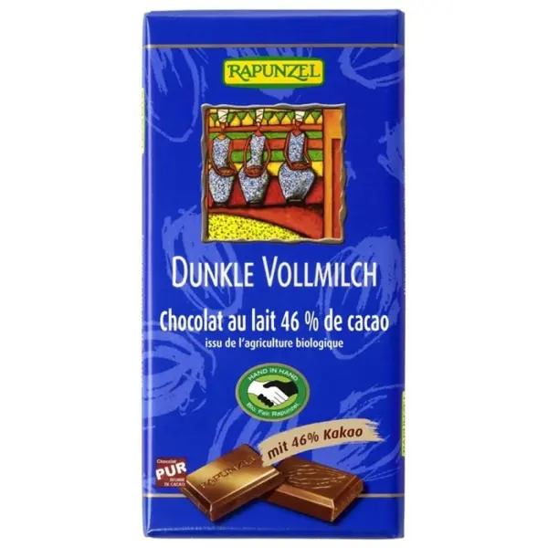 Ciocolata neagra cu lapte integral 46% cacao, eco - 100 g