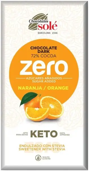 Ciocolată neagră cu portocale și 72% cacao, fără zahăr adăugat, 100 g, Chocolates Solé