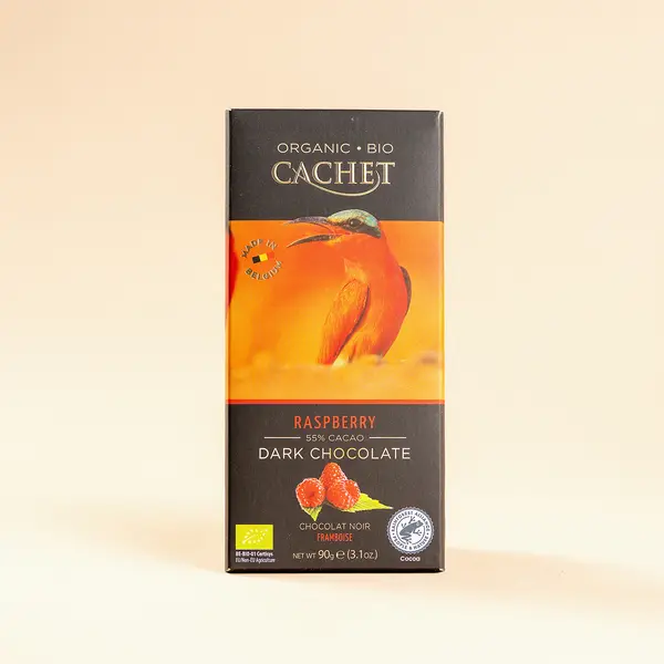Ciocolata neagra organica cu zmeura 57% cacao, Cachet, 90g