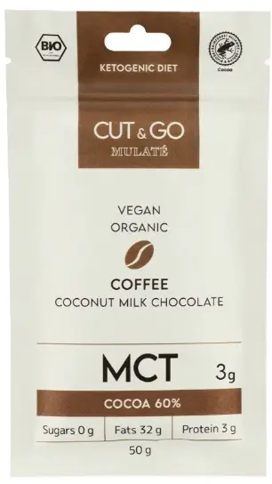 Ciocolată organică cu lapte de cocos și cafea, 50 g, Mulate
