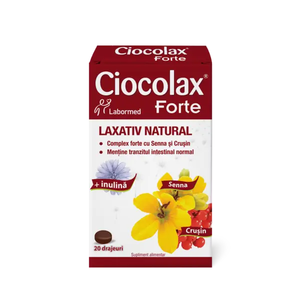 CIOCOLAX FORTE, 20 drajeuri, Labormed,Supliment alimentar cu un puternic efect laxativ stimulant