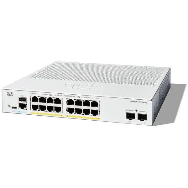 Cisco Cisco Catalyst 1300-16P-2G Managed Switch, 16 Port GE, PoE, 2x1GE SFP, Limited Lifetime Protection (C1300-16P-2G)