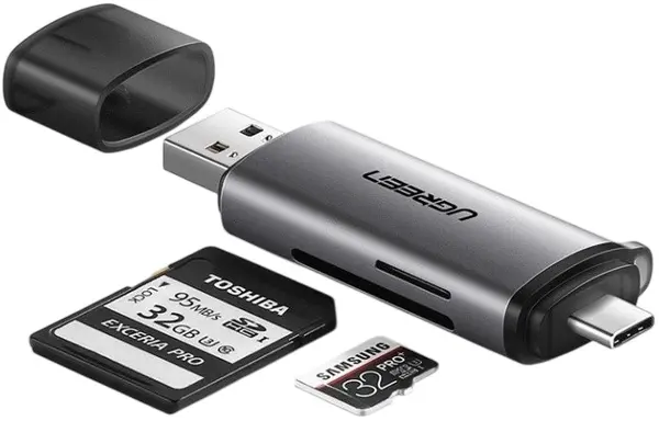 Cititor de carduri Ugreen - CM185, USB-C/USB-A, SD/micro SD, argintiu