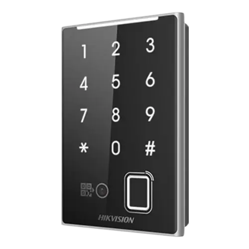 Cititor de proximitate MIFAR, amprenta, cod QR, Wiegand, RS-485, tastatura integrata, HIKVISION DS-K1109DKFB-QR