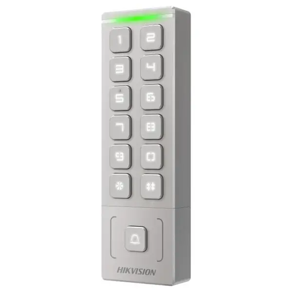 Cititor proximitate cu tastatura Hikvision DS-K1T809EX, card EM, cod PIN, Wiegand, aparent, 1000 utilizatori