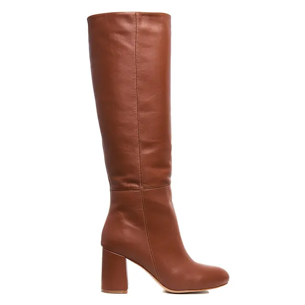 Cizme Clara Piele Naturala, Sub Genunchi, Maro-Caramel - 36 / 9.5cm - Gros Drept