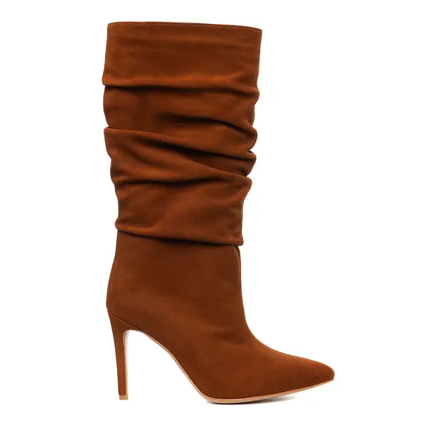 Cizme Crete Piele Intoarsa Eva 30, Maro-Caramel - 38 / 11 cm